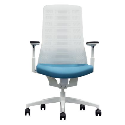 Eргономичен стол Interstuhl Pure PU213, дамаска и меш, Smart-Spring механизъм, до 120 kg, бял/син пастел