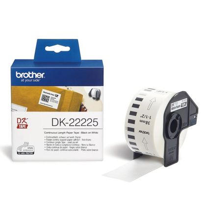 Лента Brother DK-22225, 38 mm x 30.48 m, черен печат върху бяла лента