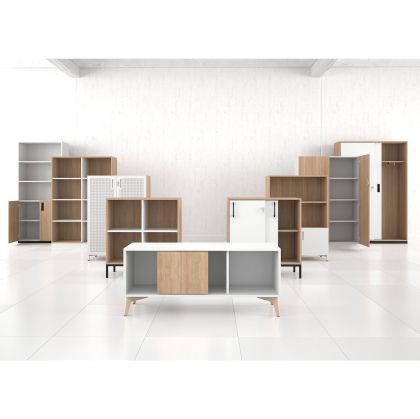 Шкаф Narbutas Choice, 800 x 420 x 1075 mm, ПДЧ 18 mm, меламин избелен дъб, меламин избелен дъб, черна дръжка