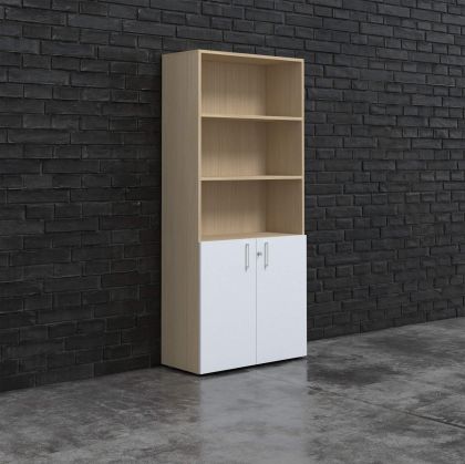 Шкаф Narbutas Choice, 800 x 420 x 1780 mm, ПДЧ 18 mm, корпус с избелен дъб, бели врати с бяла правоъгълна дръжка