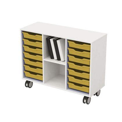 Етажерка RFG, с 14 жълти тавички, PP, 104 х 40 х 960 mm, ПДЧ 18 mm, бяла