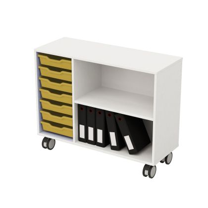 Етажерка RFG, със 7 жълти тавички, PP, 104 х 40 х 960 mm, ПДЧ 18 mm, бяла