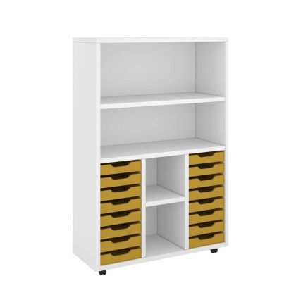 Етажерка RFG, с 14 PP жълти тавички, 1040 х 400 х 1500 mm, ПДЧ 18 mm, бяла