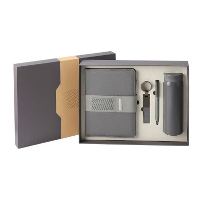 Office 1 Комплект Welcome, тефтер, бутилка, химикалка и ключодържател, в кутия, сив