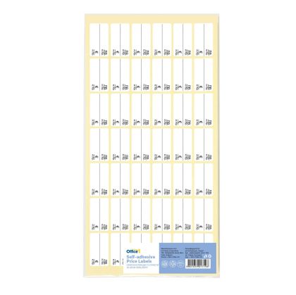 Office 1 Самозалепващи се етикети за цени, 17 x 30 mm, бели, лева и евро, 420 броя
