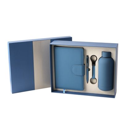Office 1 Комплект Welcome, тефтер, бутилка, химикалка и ключодържател, в кутия, син
