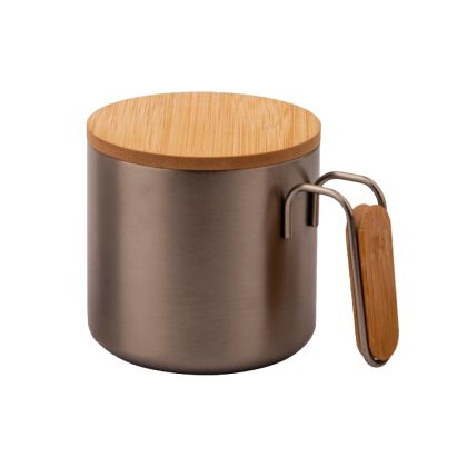 Office 1 Чаша Yabla, двустенна, метална, с бамбукови части, 350 ml, сребриста