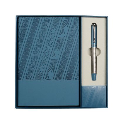 Office 1 Комплект тефтер и химикалка Floral Blue, в кутия, сини