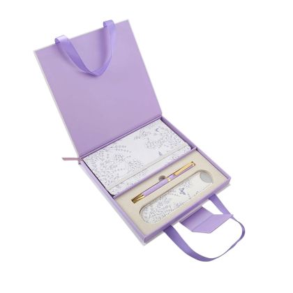 Office 1 Подаръчен комплект Pretty, 3 в 1, тефтер А6, химикалка и калъф, в кутия, лилав