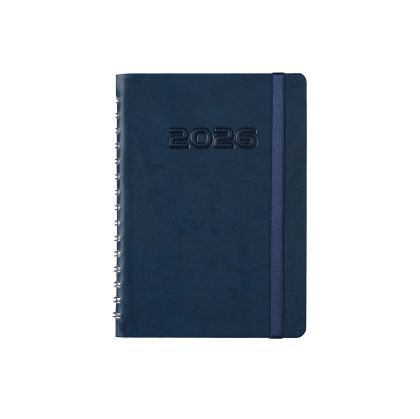 Календар-бележник, А5, с дати, със спирала и ластик, луксозен, син