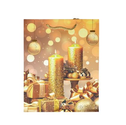 Подаръчна торбичка Свещи, коледна, 26 х 32 х 10 cm, златиста