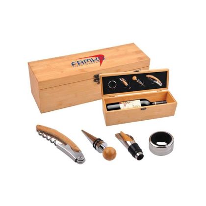 Office 1 Кутия за бутилка вино Vela, с аксесоари, дървена