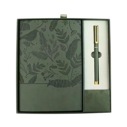 Office 1 Комплект тефтер и химикалка Floral Olive Green, в кутия, зелени