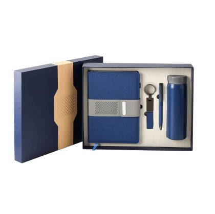 Office 1 Комплект Welcome, тефтер, бутилка, химикалка и ключодържател, в кутия, тъмносин