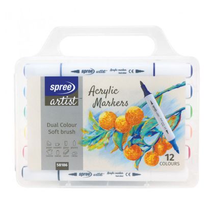Маркери Spree акрилни двуцветни триъгълни, 12 цвята