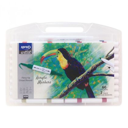 Маркери Spree Flexy акрилни двувърхи 60 цвята+ 2 контурни