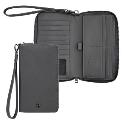 Hugo Boss Портфейл за пътуване Saffiano, сив