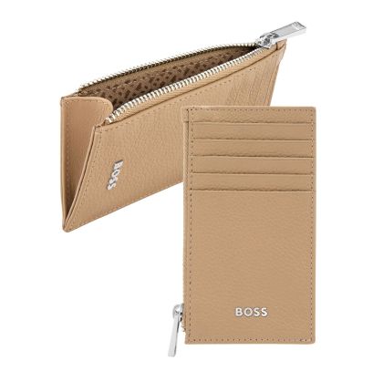 Hugo Boss Калъф за карти Classic Grained, с 5 отделения, с цип, карамел