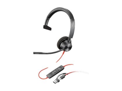 HP Poly Слушалки Blackwire 3310, жични, с микрофон, USB Type-C/Type-A адаптер