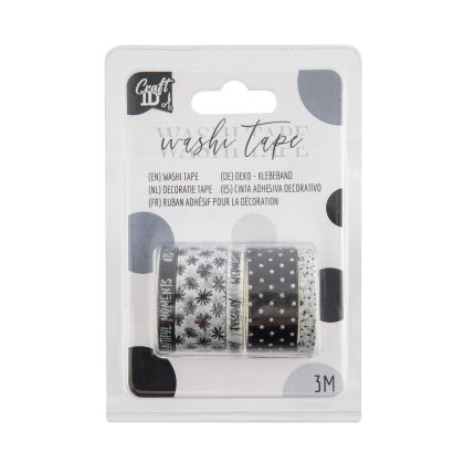 Craft ID Тиксо, с мотиви за декорация, дължина 3 m, 3 броя, черно-бяло