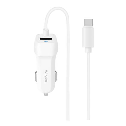 Зарядно за кола Wesdar, с кабел, с USB и USB Type C кабел
