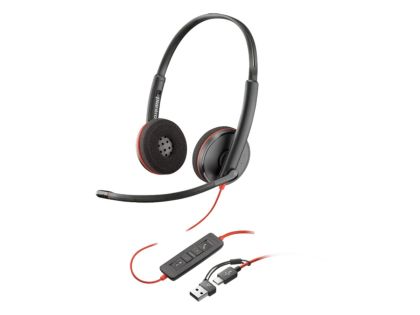 HP Poly Слушалки Blackwire 3220, жични, с микрофон, USB Type-C/Type-A адаптер