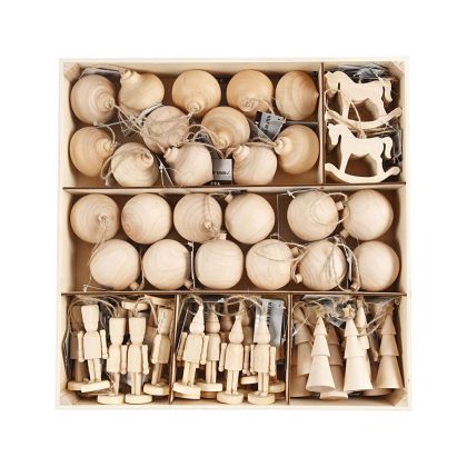 Creativ Company Комплект коледни фигури за декорация, дървени, 72 броя