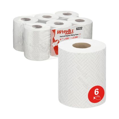 Хартия за почистване Kimberly-Clark WypAll Reach 6222 Centrefeed, на ролка, 430 къса, 163 m, бяла, 6 броя