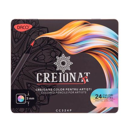 Моливи CREIONAT 24 цвята, пастелни в метална кутия с острилка