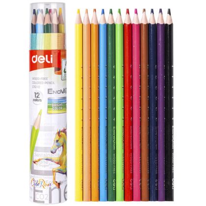 Моливи цветни Deli Enovation C112-12 цвята в пластмасов тубус