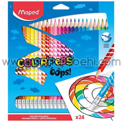 Моливи цветни Maped Color`Peps Oops с гума, 24 цвята