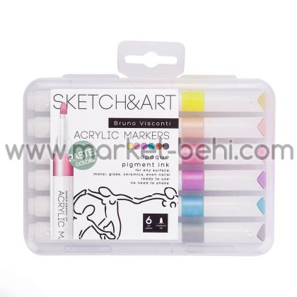 Маркери акрилни Sketch&Art, 6 цвята, Пастел