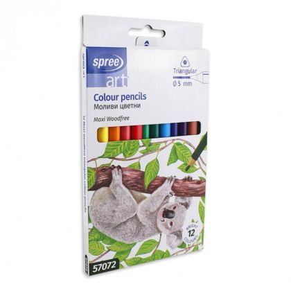 Моливи Spree Maxi Woodfree, триъг., Ф5мм, 12 цв.
