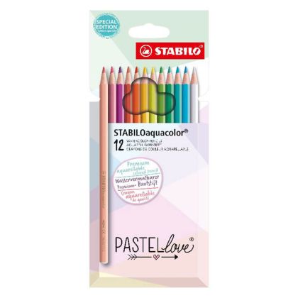 Моливи цветни Stabilo, акварелни, 12 цвята, Пастел