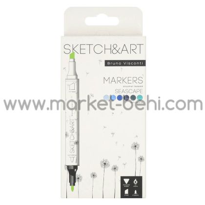 Двувърхи маркери Sketch&Art, 6 цвята, Морски пейзаж