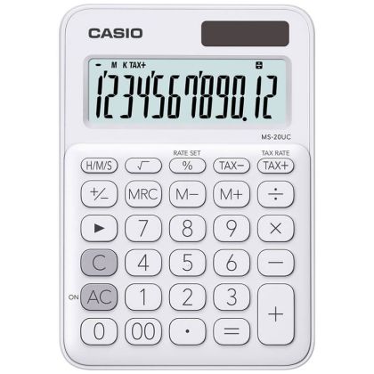 Калкулатор Casio MS-20UC, 12 разряден, Бял