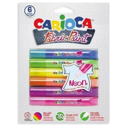 3D текстилни боички Carioca 6 цв.неон