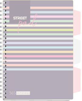 Тетрадка Street Pad, А5, спирала, PP, 100 листа, малки квадратчета, stripes