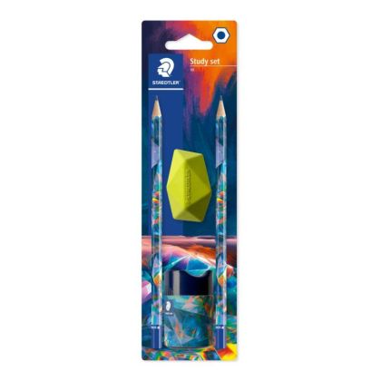 Моливи Staedtler HB 2бр + гума+острилка, Син