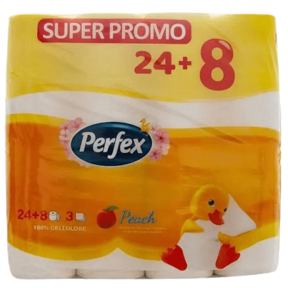 Тоалетна хартия Perfex 24+8, 3 пласта, Праскова