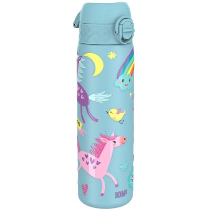 Бутилка за вода Ion8 Print, метална, 600ml, ЕДНОРОЗИ СИН