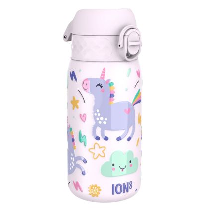 Бутилка за вода Ion8 Print, метална, 400ml, ЕДНОРОЗИ