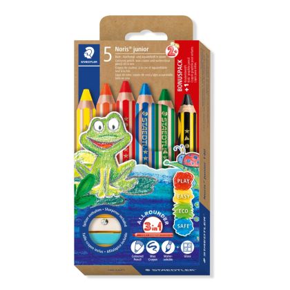 Цветни  моливи Staedtler Noris Junior, 5 цвята+графитен молив +острилка