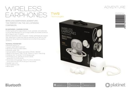 Безжични слушалки тип тапи Platinet, с микрофон, бели