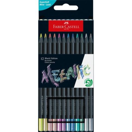 Цветни моливи Faber-Castell Black Edition 12 цвята, Металик