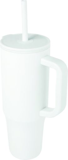 Чаша с капак и сламка, двустенна, 900ml, БЯЛ