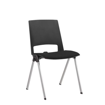 Посетителски стол RFG Sweet Chrome Black, дамаска и полипропилен, до 120 kg, черен, 4 броя в комплект