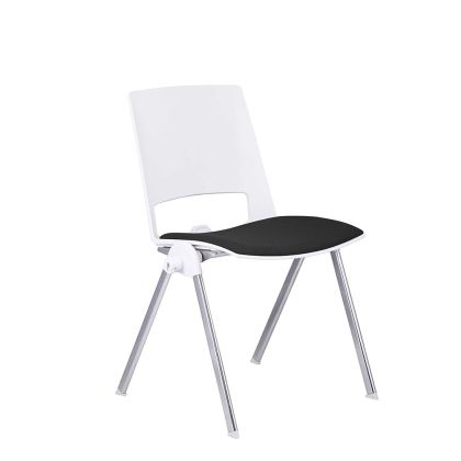 Посетителски стол RFG Sweet Chrome White, дамаска и полипропилен, до 120 kg, черен, 4 броя в комплект