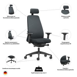 Ергономичен стол Interstuhl Every EV119, текстил, Synchronous механизъм, полиамидна основа, сив