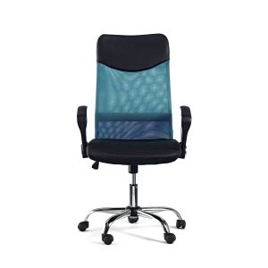 Директорски стол Monti HB, текстил, екокожа и меш, Tilt механизъм, до 120 kg, черна седалка, тюркоазена облегалка